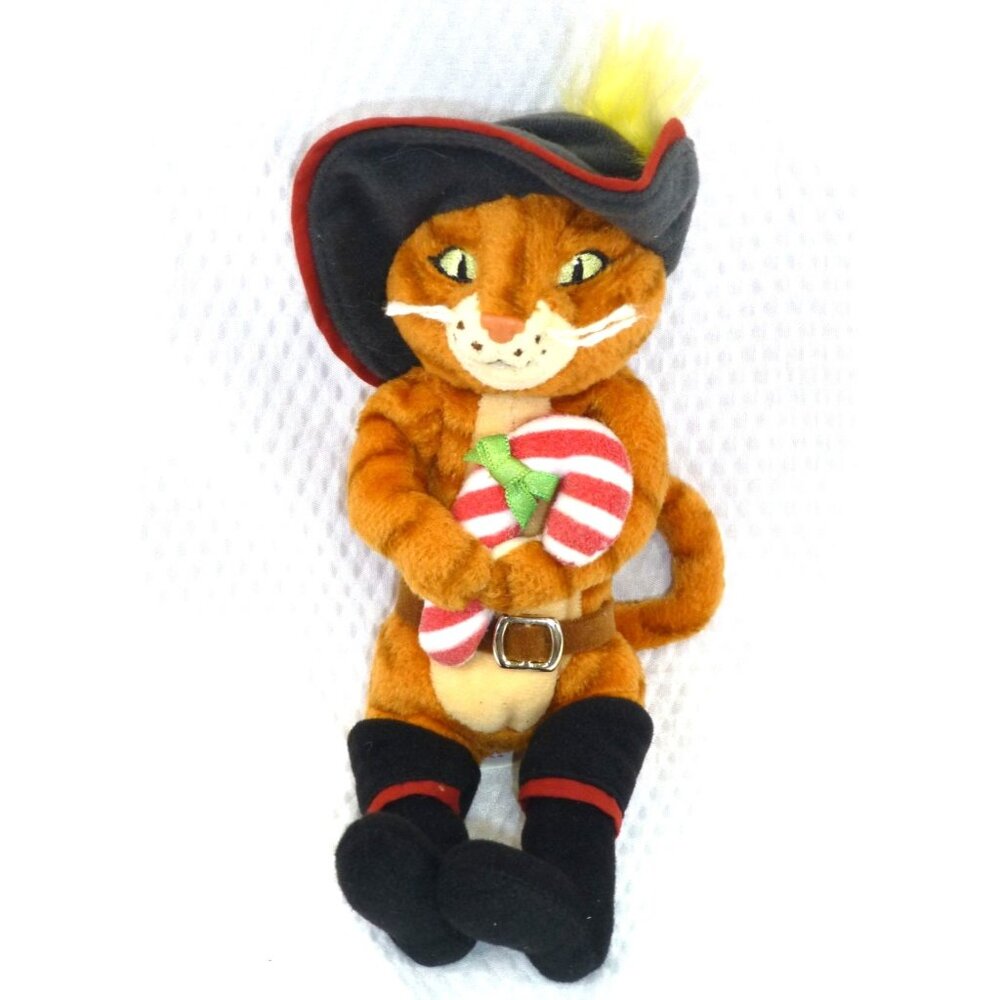 Ty Puss In Boots Tabby Cat Plush Toy 2008 Shrek The Halls Candy Cane & Hat